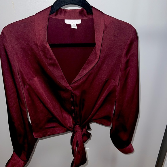 Topshop Cropped tie satin blouse - Picture 1 of 4